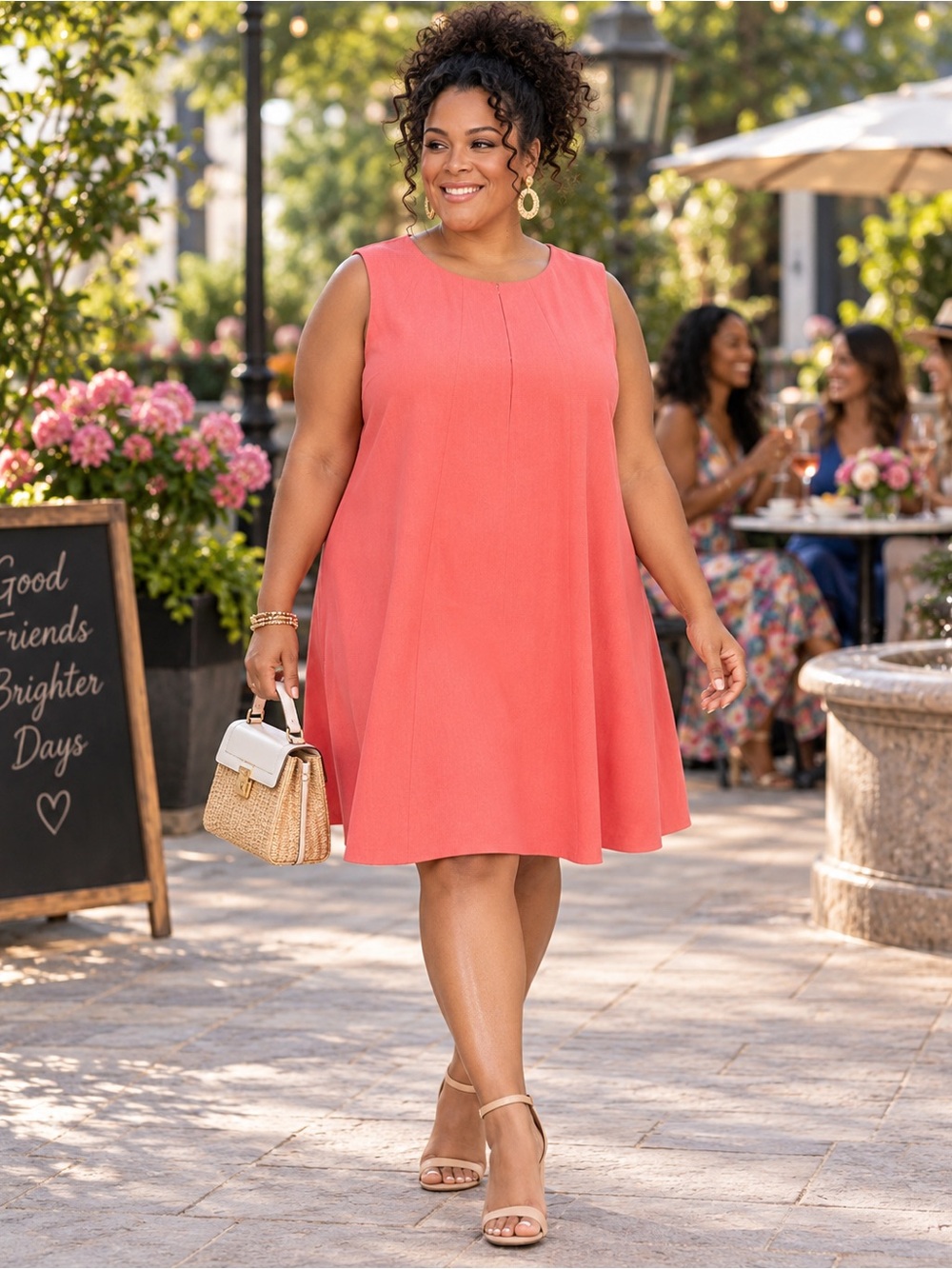 DKNY Coral Jewel Neck Shift Dress 18W | Sleeveless Career Dinner Wedding Guest